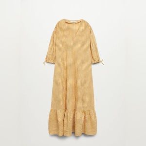 Mango yellow and white gingham midi dress size 4